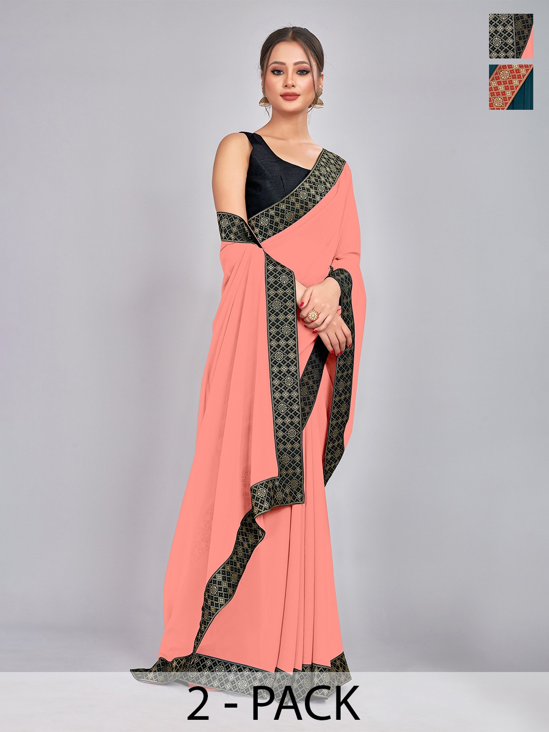 

CastilloFab Selection Of 2 Pure Georgette Sarees, Peach