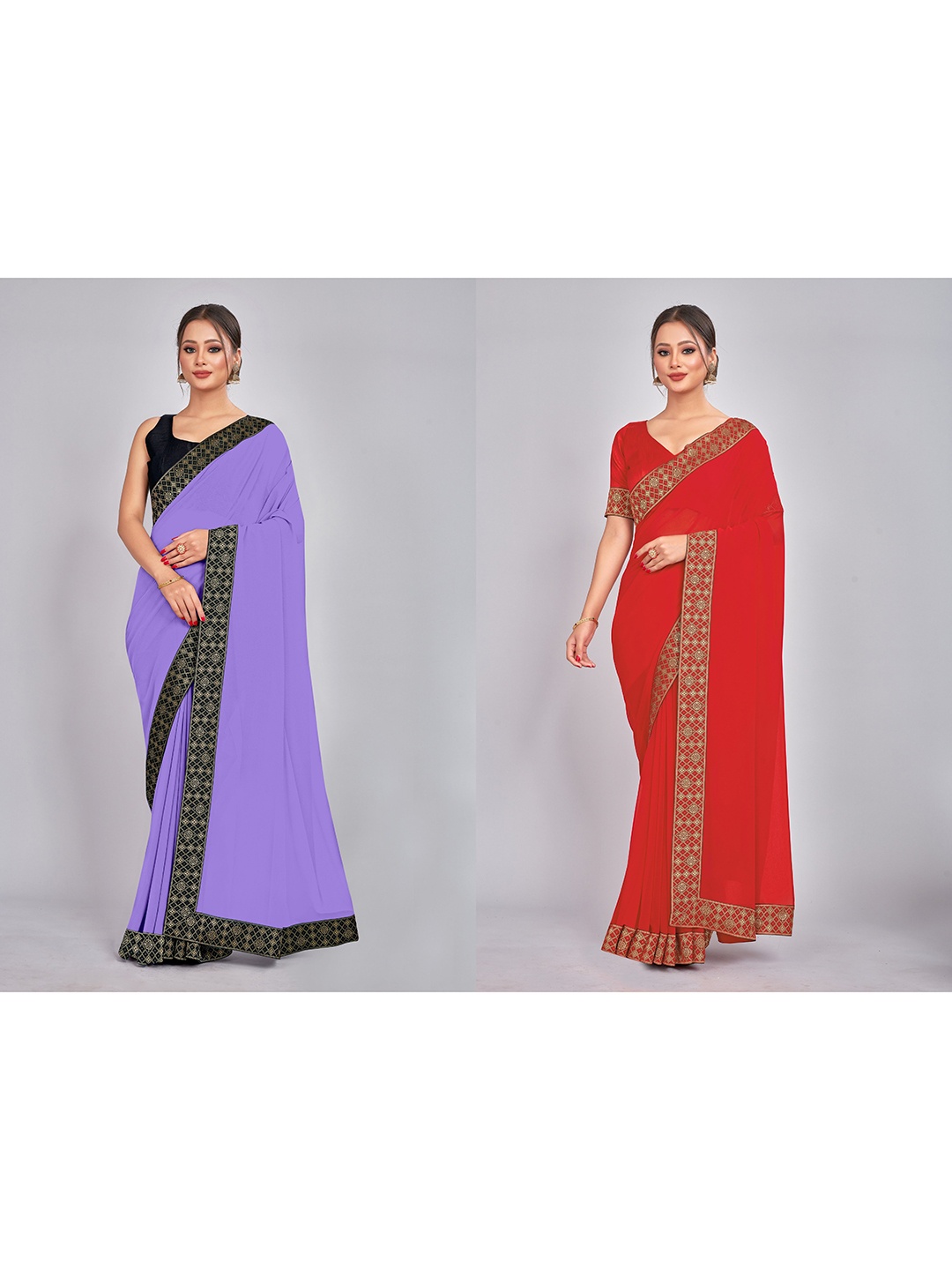 

CastilloFab Selection of 2 Zari Pure Georgette Saree, Lavender