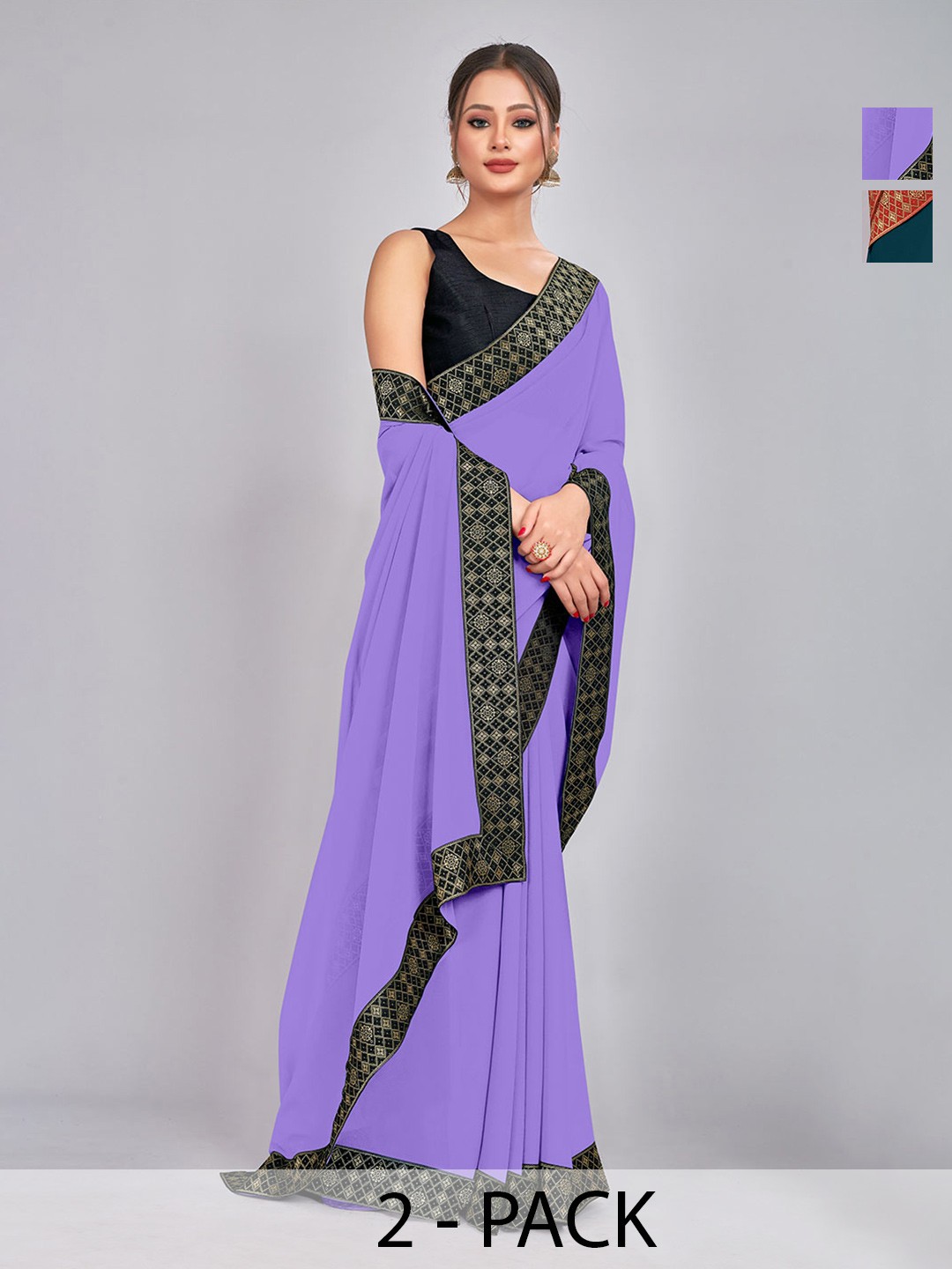 

CastilloFab Selection Of 2 Pure Georgette Sarees, Lavender