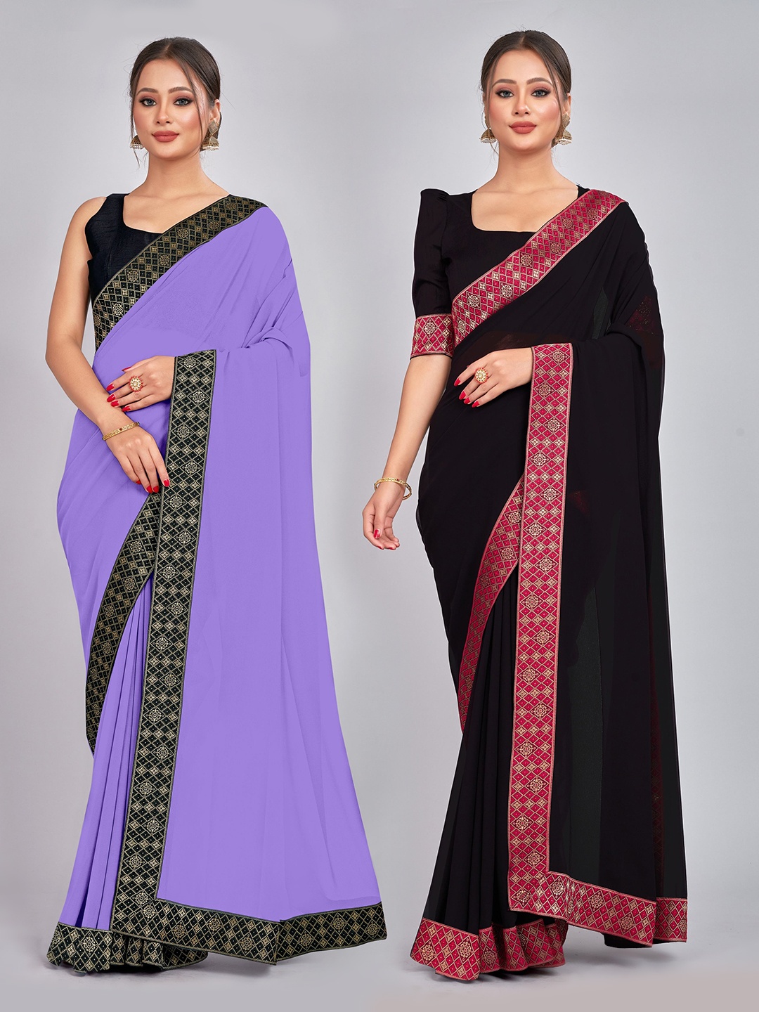 

CastilloFab Selection of 2 Zari Pure Georgette Saree, Lavender