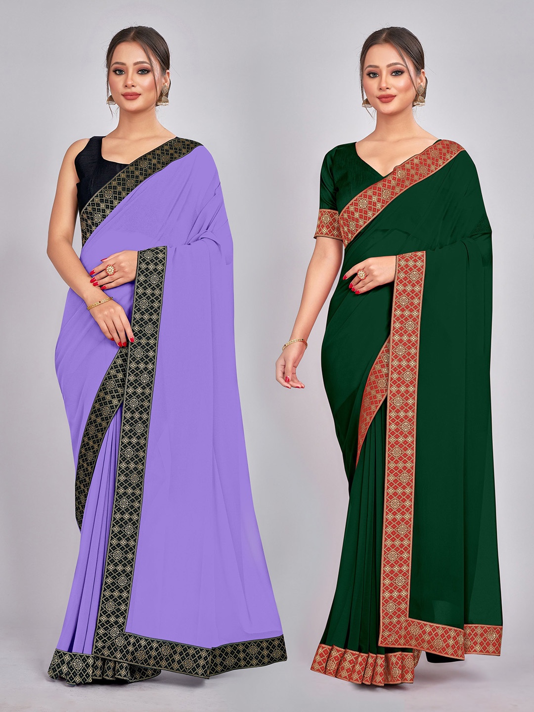 

CastilloFab Selection of 2 Zari Pure Georgette Saree, Lavender