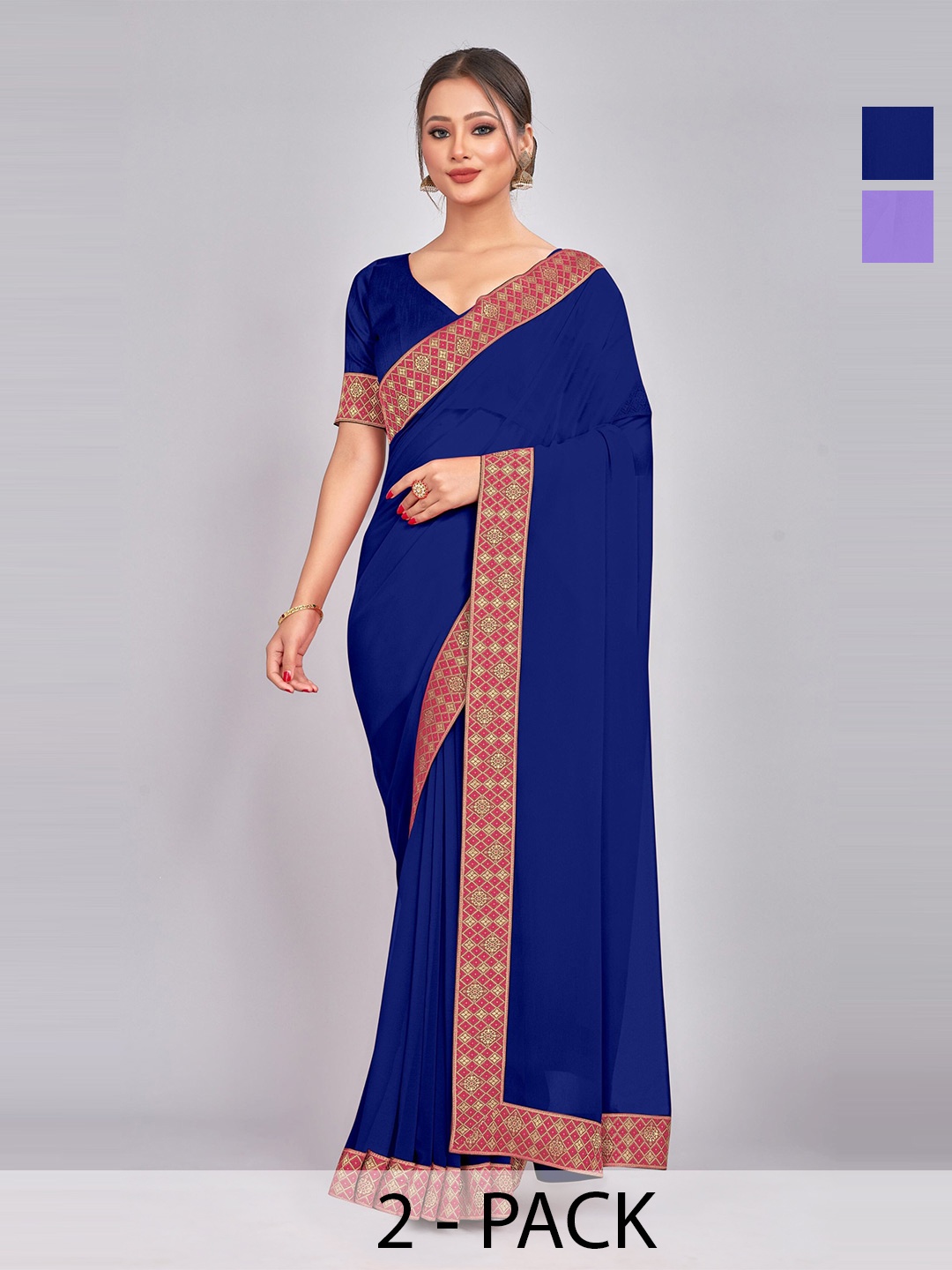 

CastilloFab Zari Pure Georgette Saree, Lavender