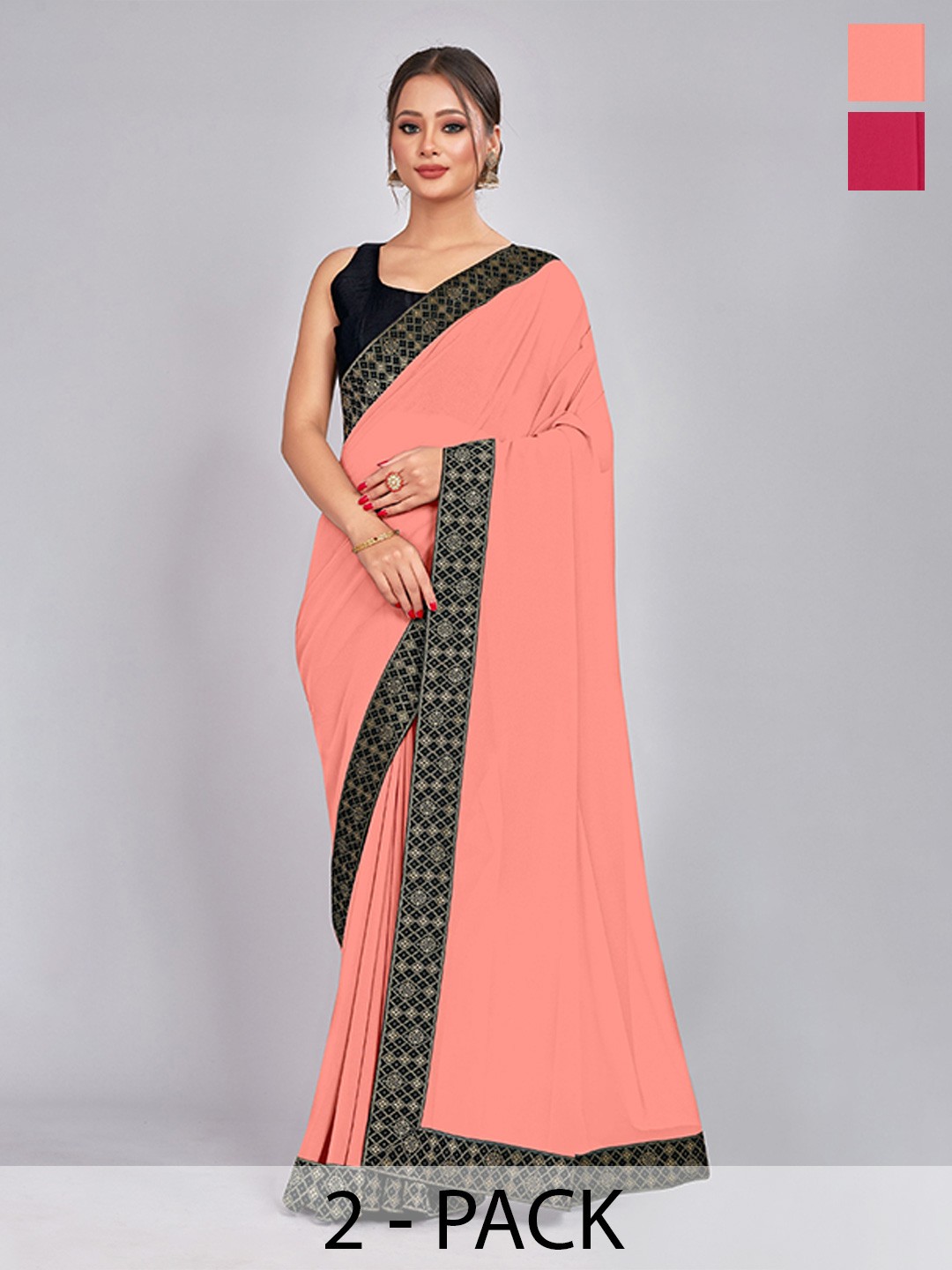 

CastilloFab Selection Of 2 Ethnic Pure Georgette Sarees, Peach