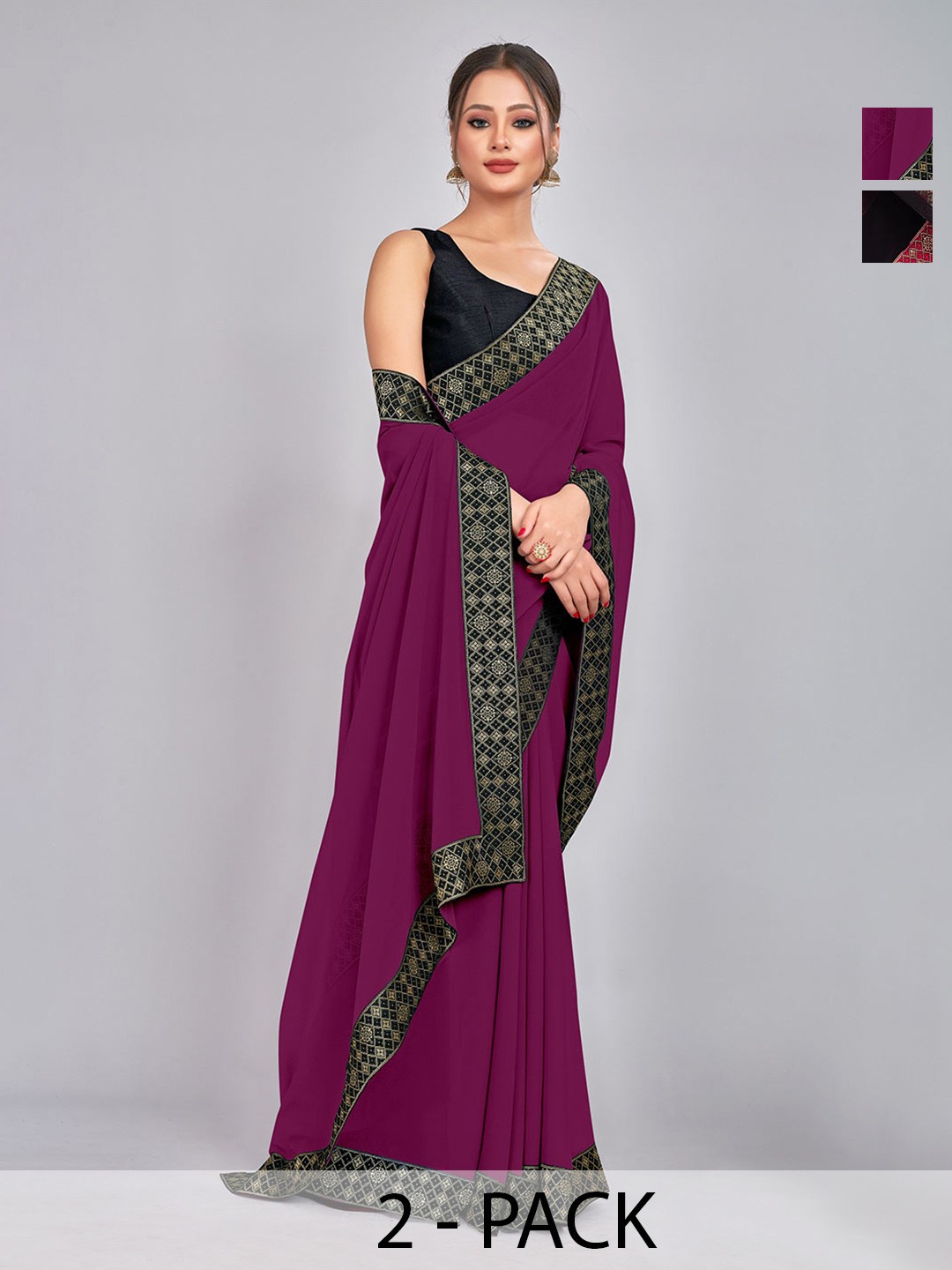 

CastilloFab Selection Of 2 Pure Georgette Sarees, Burgundy