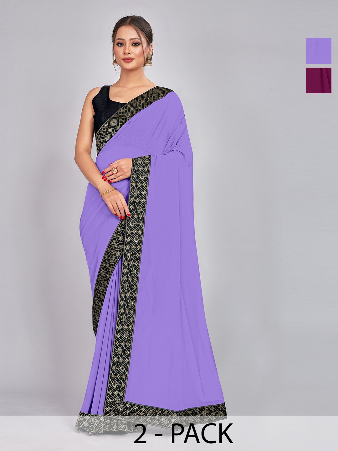 

CastilloFab Selection Of 2 Ethnic Pure Georgette Sarees, Lavender