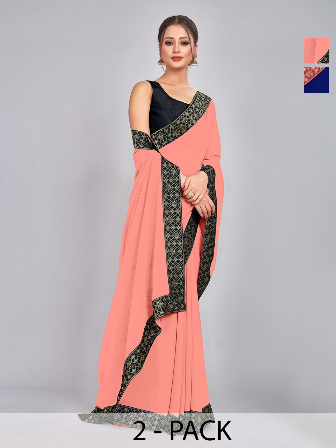 

CastilloFab Selection Of 2 Pure Georgette Sarees, Peach