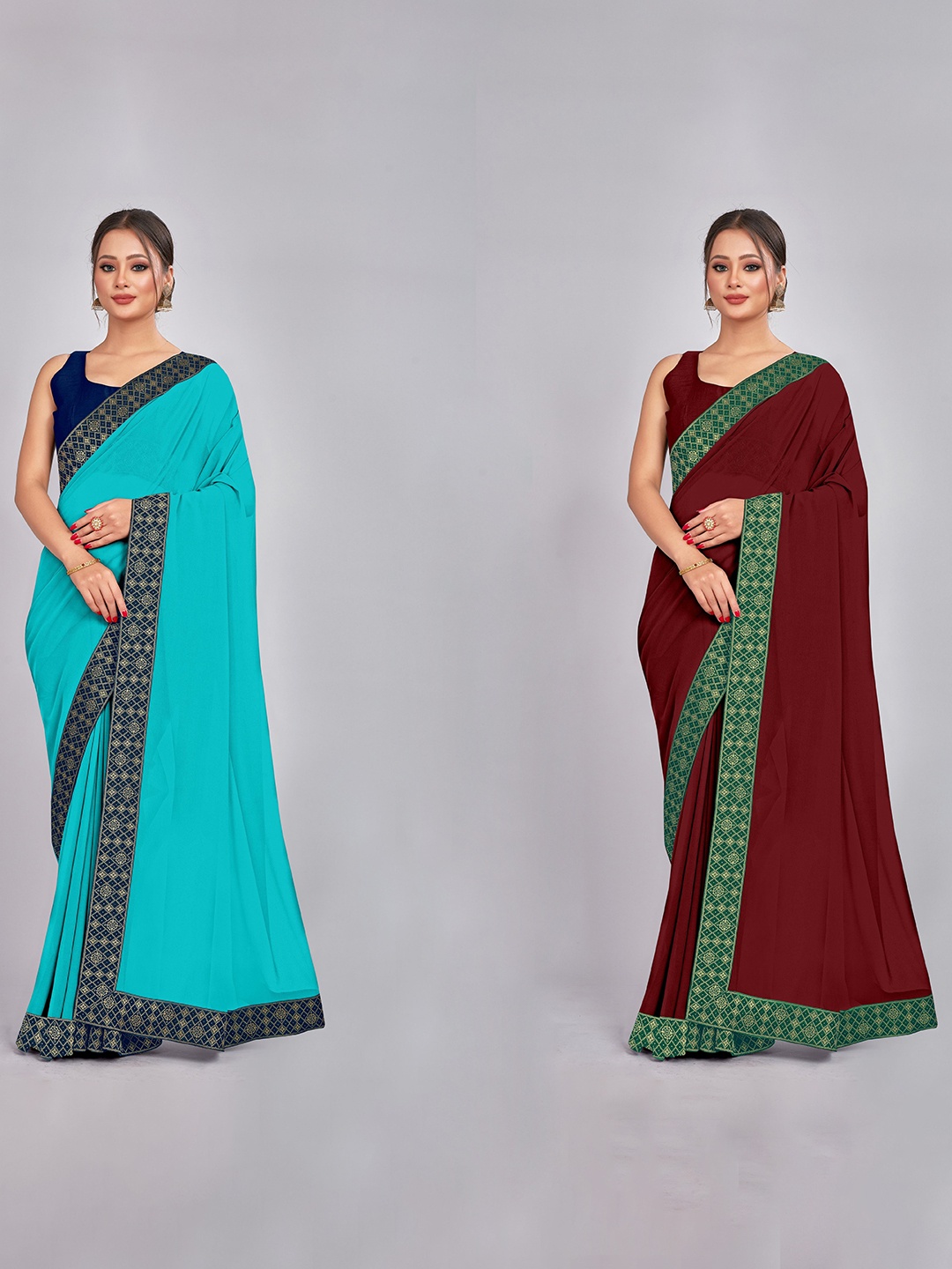 

CastilloFab Zari Pure Georgette Saree, Turquoise blue