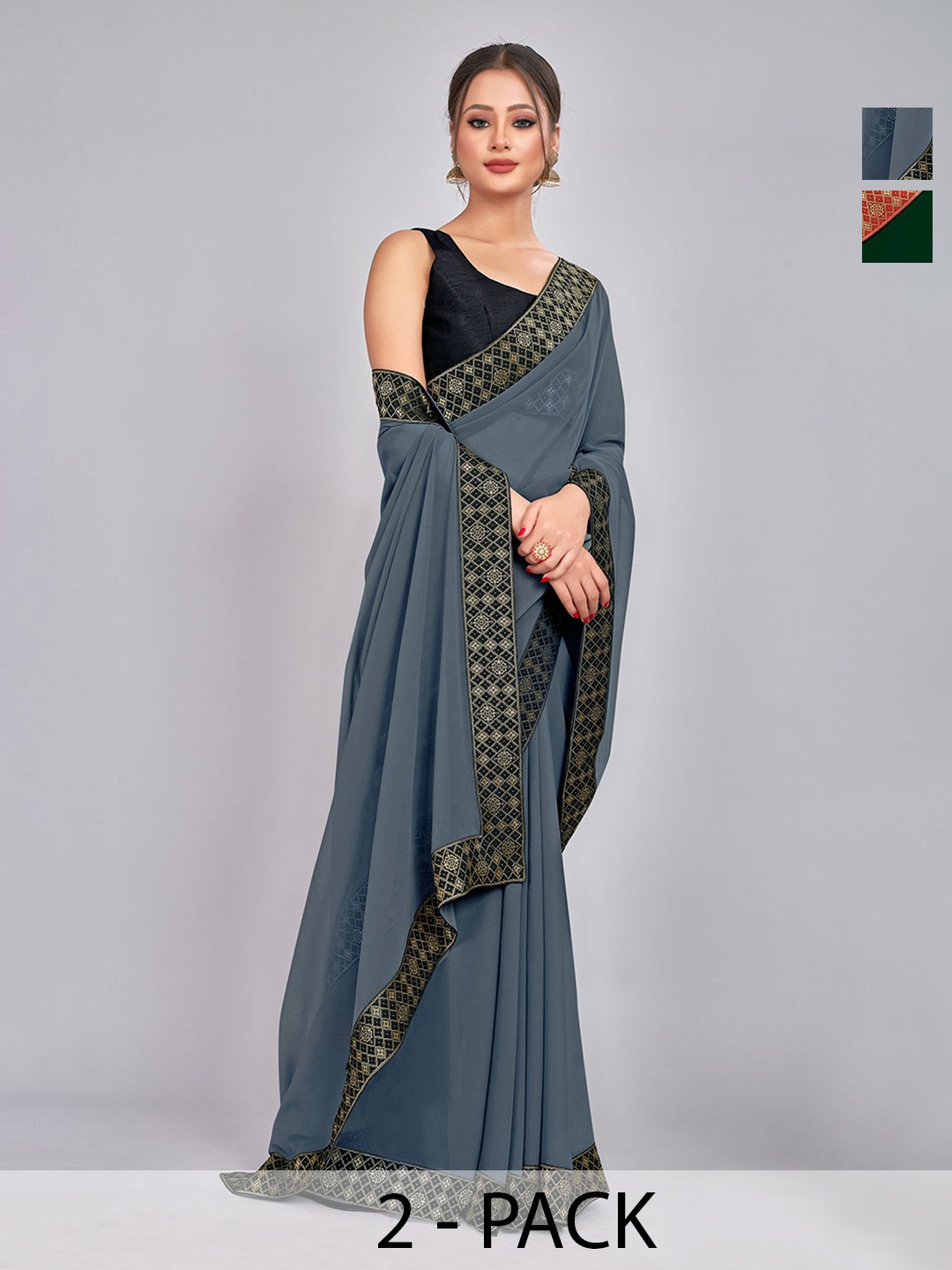 

CastilloFab Pure Georgette Saree, Grey