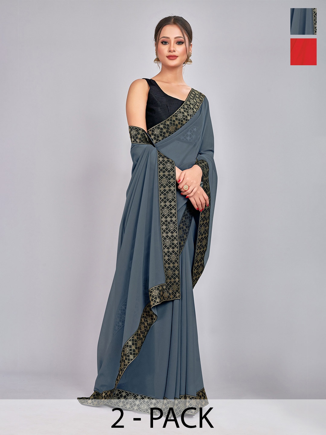 

CastilloFab Pure Georgette Saree, Grey