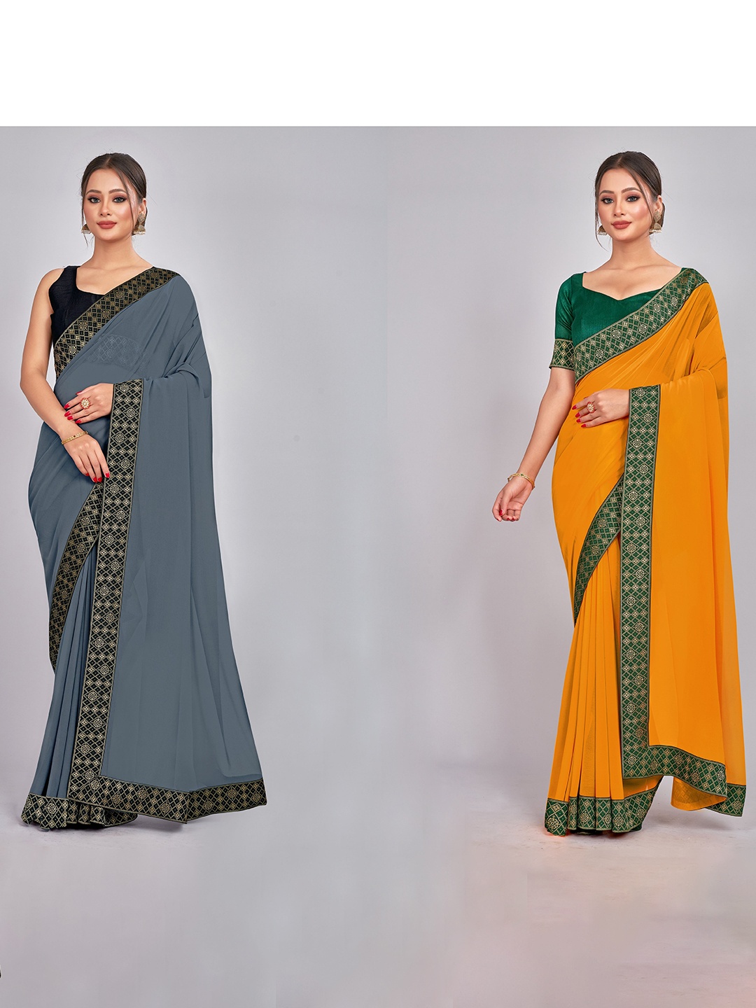 

CastilloFab Selection of 2 Zari Pure Georgette Saree, Grey