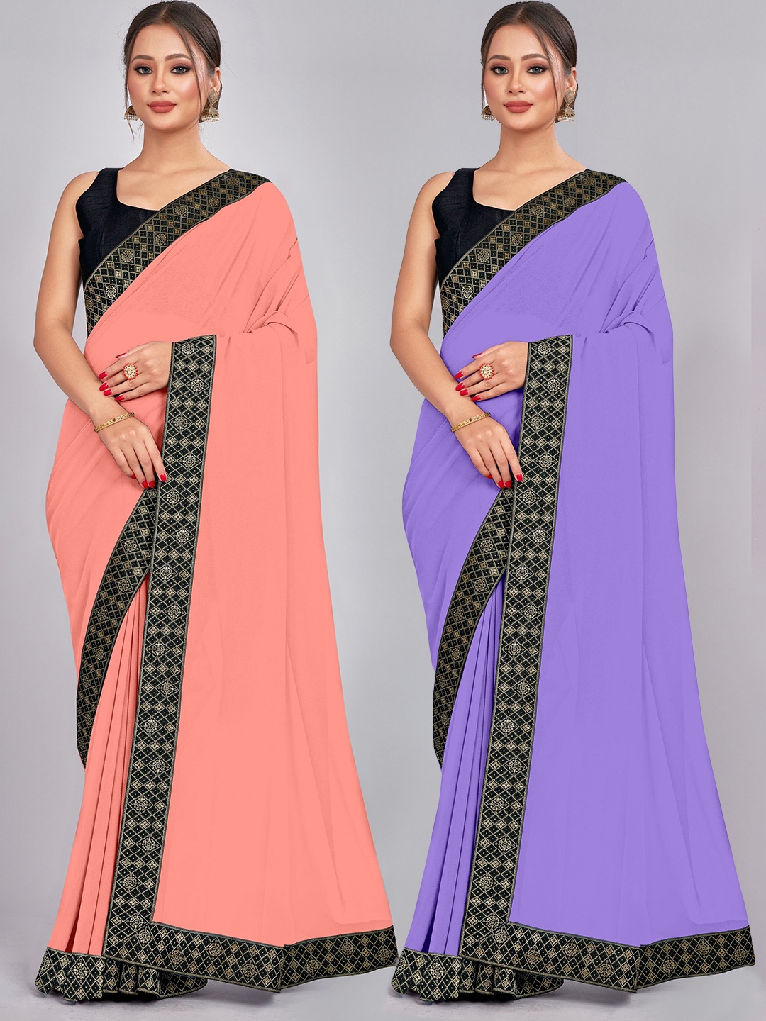 

CastilloFab Zari Pure Georgette Saree, Peach