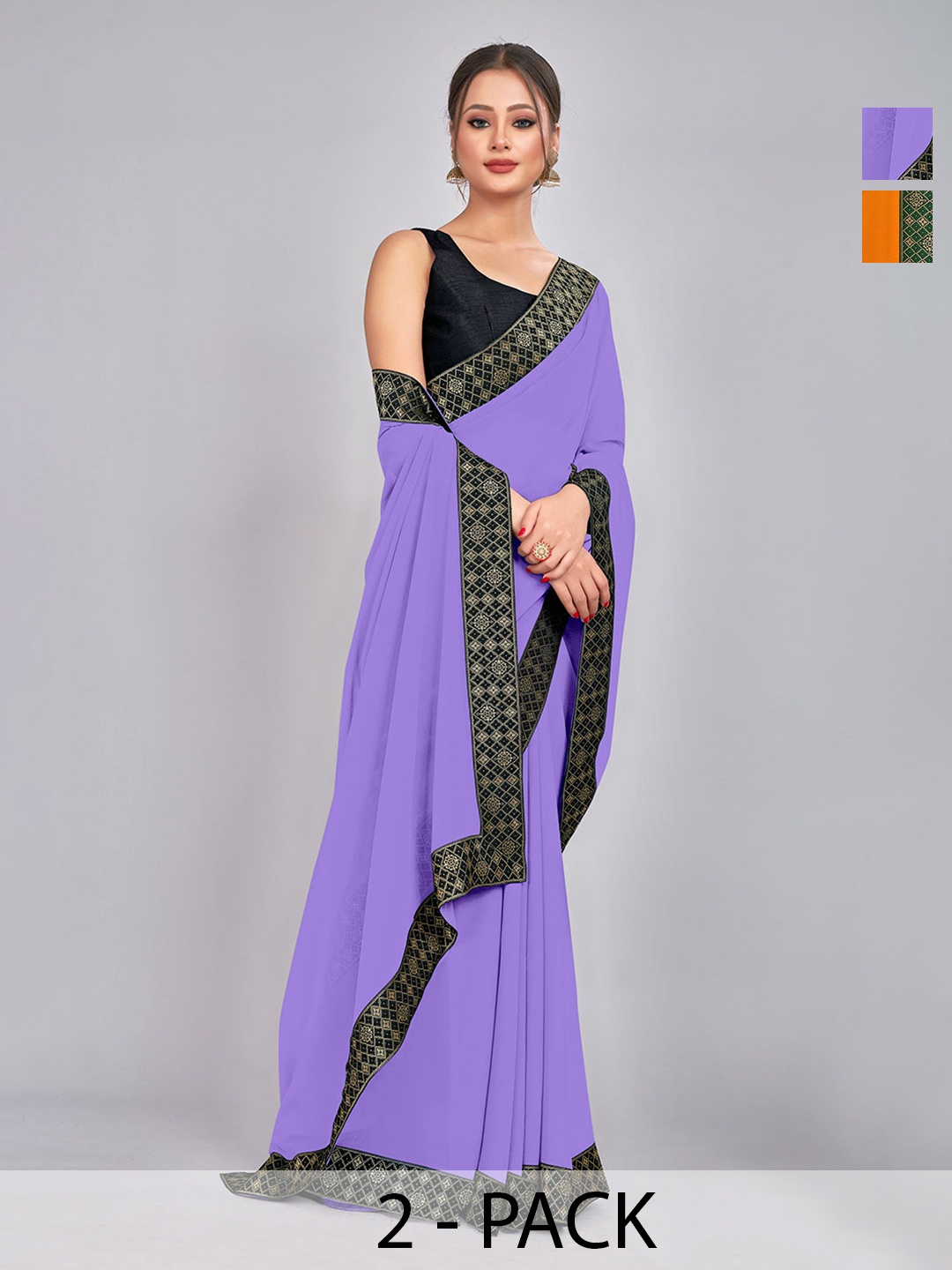 

CastilloFab Pack of 2 Pure Georgette Saree, Lavender