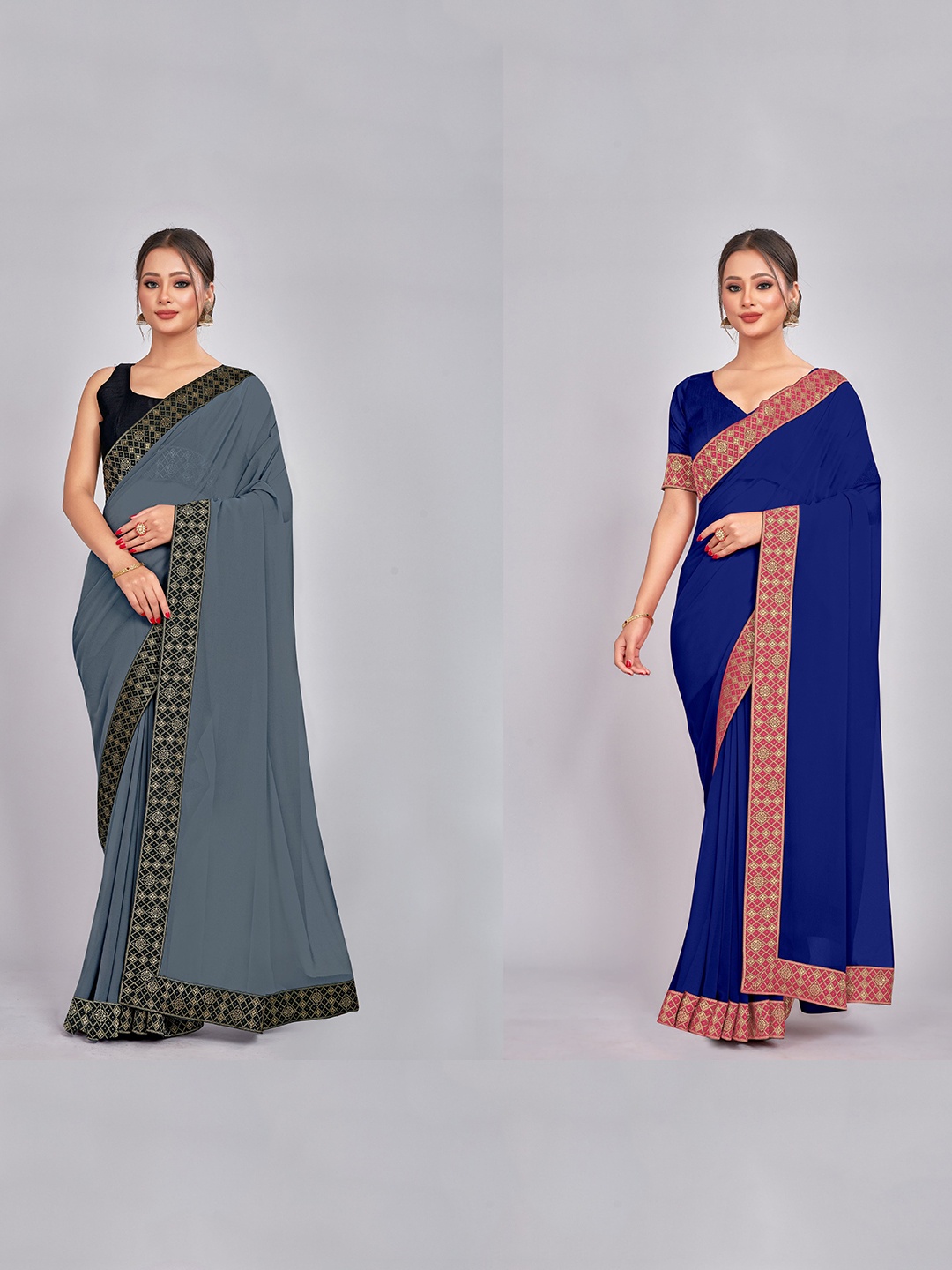 

CastilloFab Zari Pure Georgette Saree, Grey