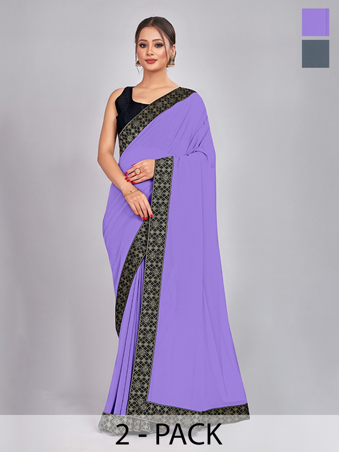 

CastilloFab Selection Of 2 Ethnic Pure Georgette Sarees, Lavender