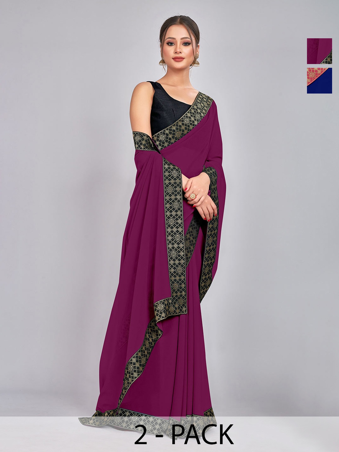 

CastilloFab Pure Georgette Saree, Burgundy