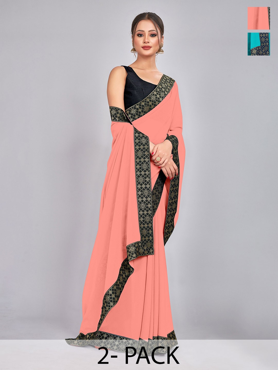 

CastilloFab Selection of 2 Pure Georgette Saree, Peach