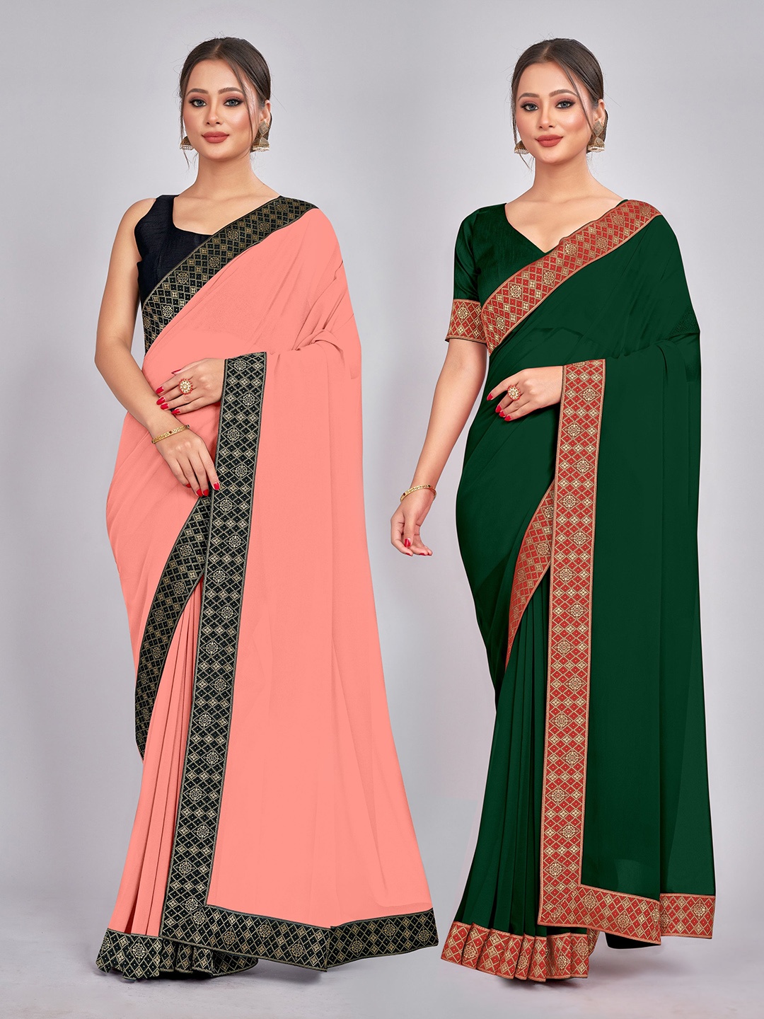 

CastilloFab Zari Pure Georgette Saree, Peach