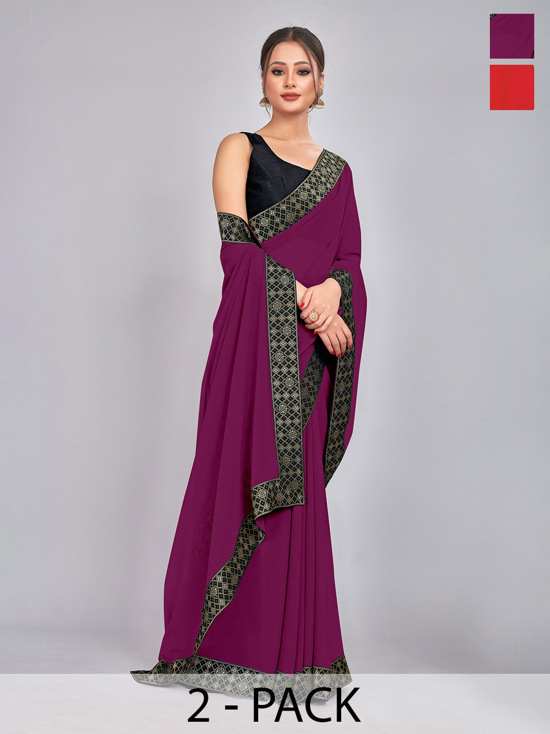 

CastilloFab Pure Georgette Saree, Burgundy