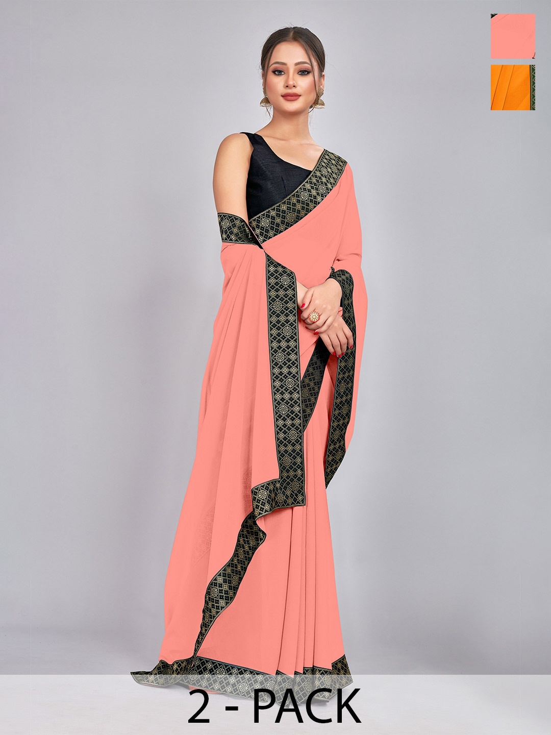 

CastilloFab Pure Georgette Saree, Peach