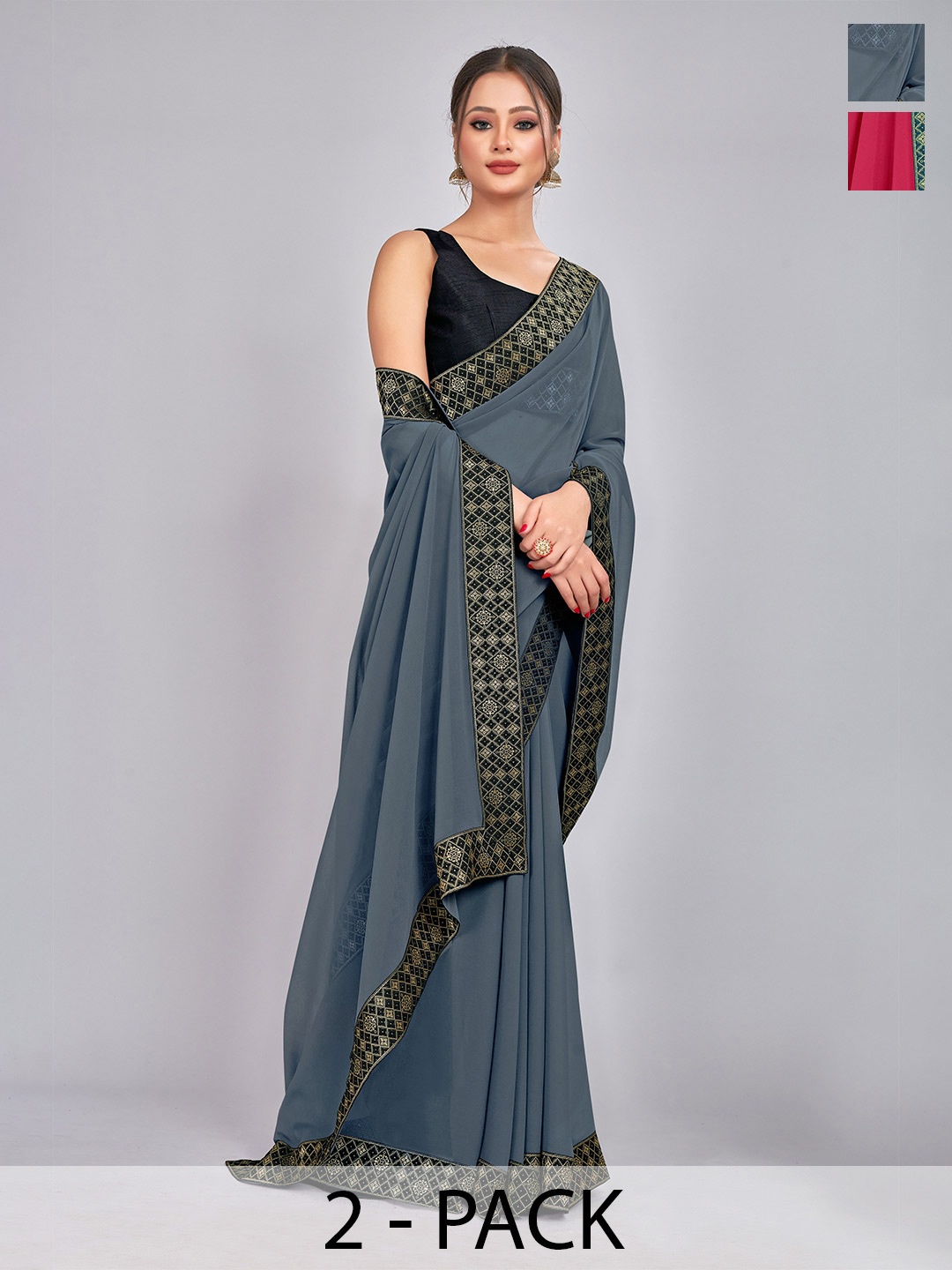 

CastilloFab Zari Pure Georgette Saree, Grey