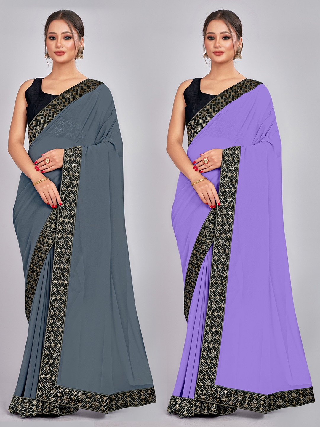 

CastilloFab Selection Of 2 Ethnic Pure Georgette Sarees, Grey