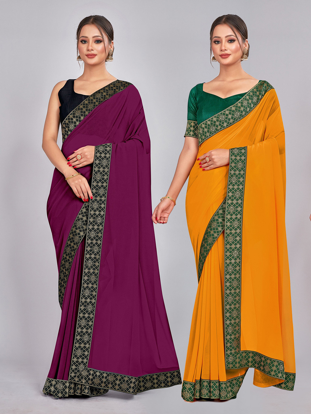 

CastilloFab Selection Of 2 Ethnic Pure Georgette Sarees, Burgundy