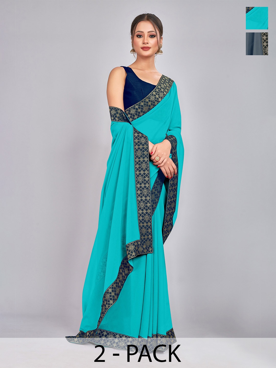 

CastilloFab Pure Georgette Saree, Turquoise blue