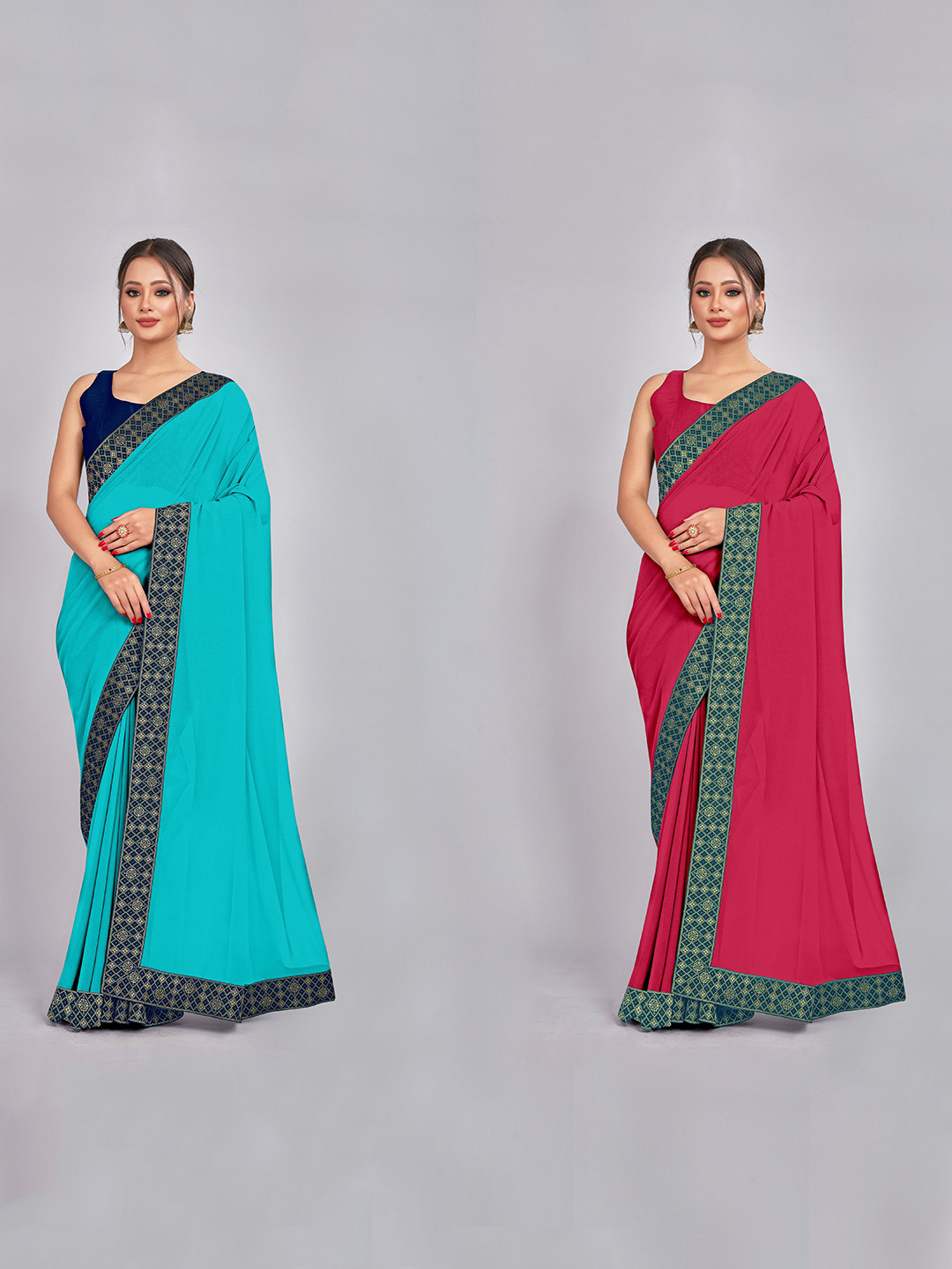 

CastilloFab Selection Of 2 Ethnic Pure Georgette Sarees, Turquoise blue