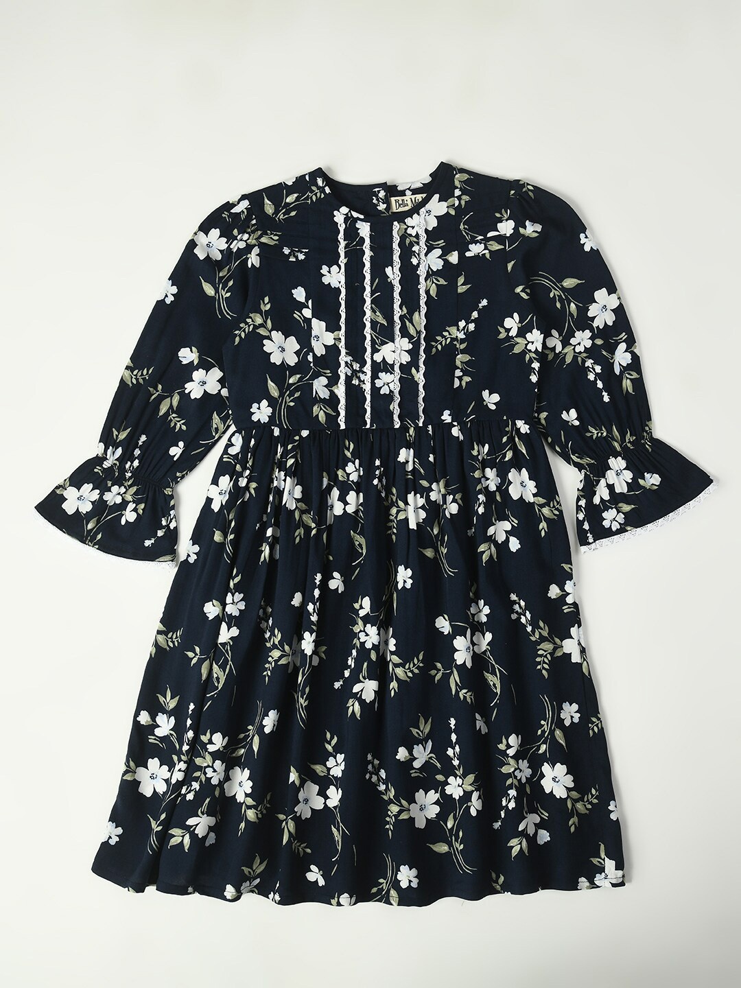 

Bella Moda Girls Floral Print Cotton Fit & Flare Dress, Navy blue
