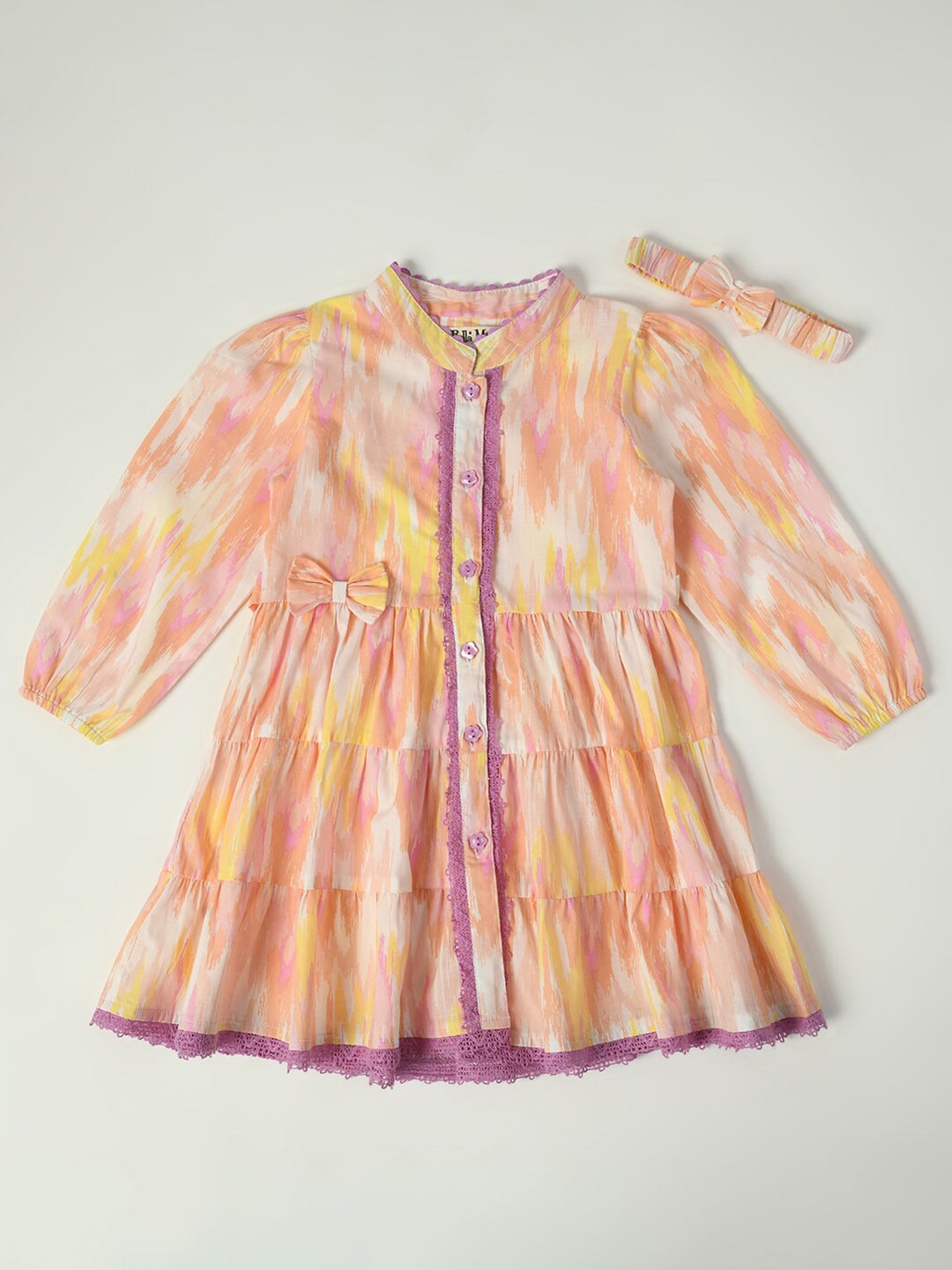 

Bella Moda Girls Abstract Printed Fit and Flare Casual Dress, Peach