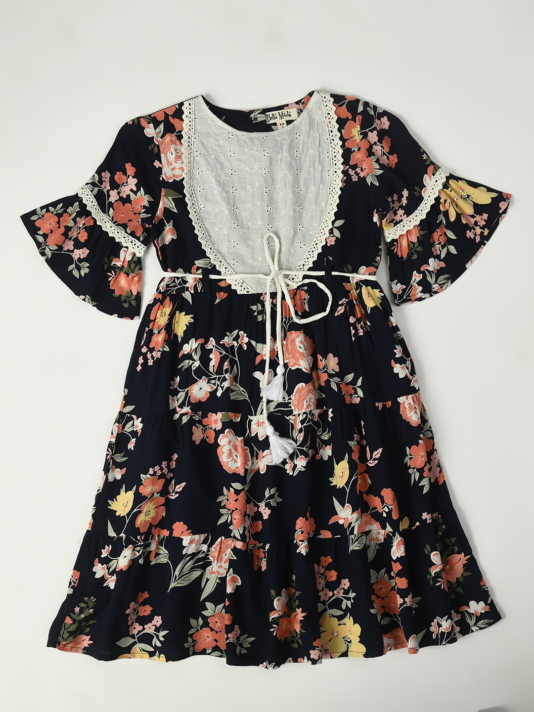 

Bella Moda Girls Floral Print Bell Sleeve Fit & Flare Pure Cotton Dress, Black