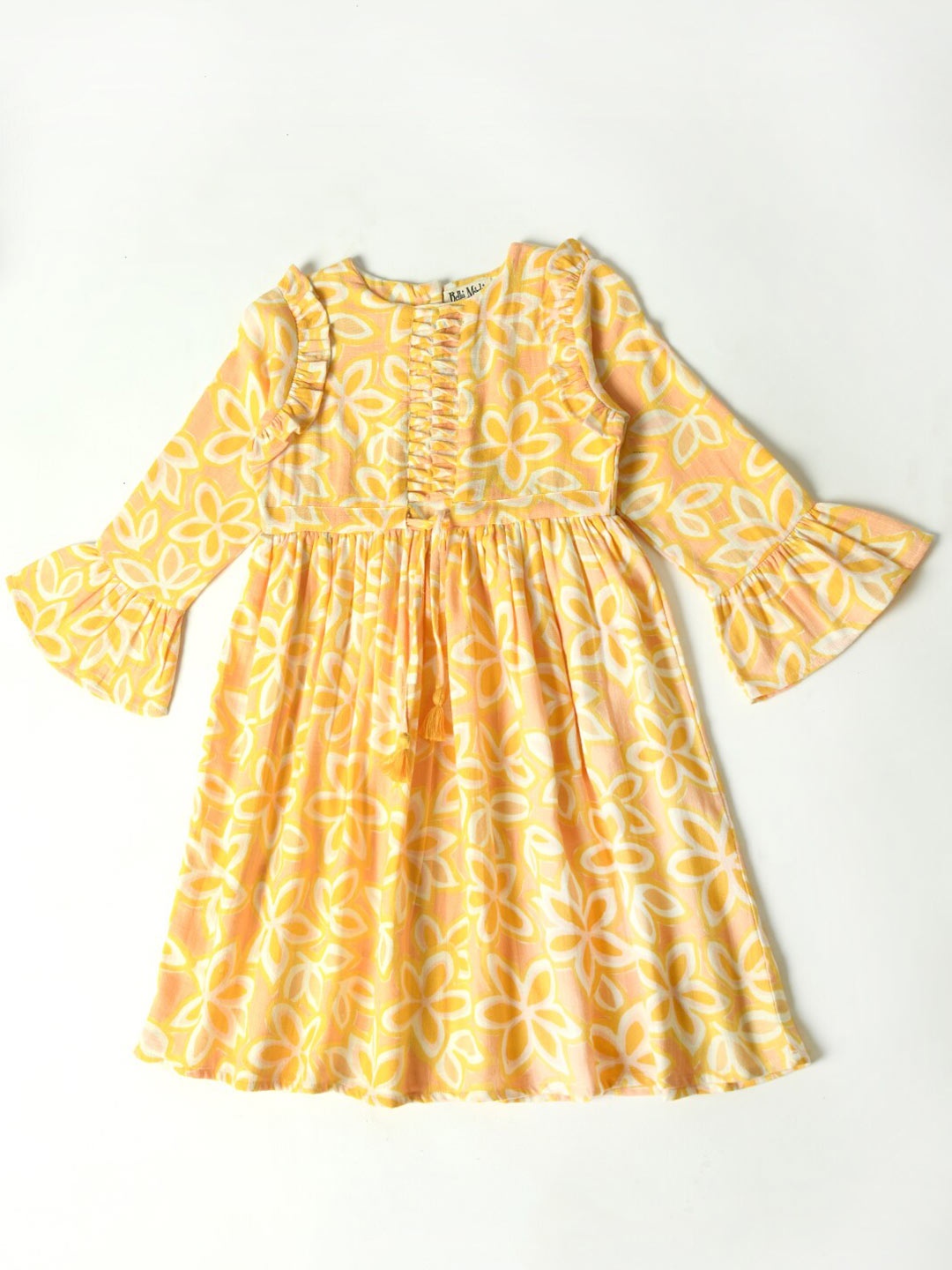 

Bella Moda Girls Floral Printed Bell Sleeve Fit & Flare Casual Dress, Yellow