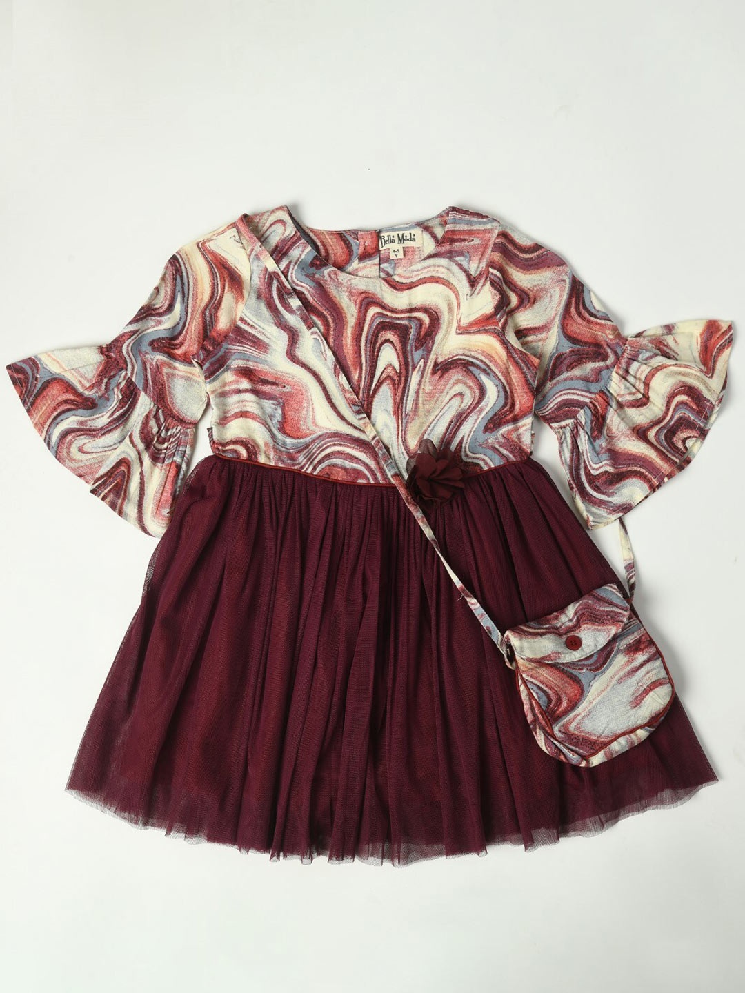 

Bella Moda Girls Abstract Print Cotton Bell Sleeve Fit & Flare Dress, Maroon