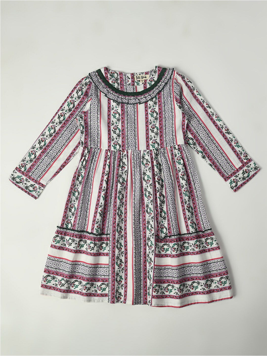 

Bella Moda Girls Ethnic Motifs Print Cotton A-Line Dress, Cream