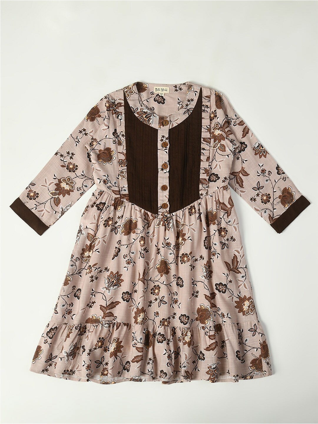 

Bella Moda Girls Floral Printed Fit and Flare Casual Dress, Brown