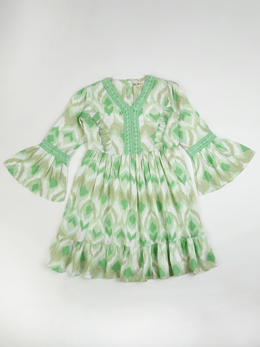

Bella Moda Girls Tropical Printed Cotton Fit & Flare Dress, Green