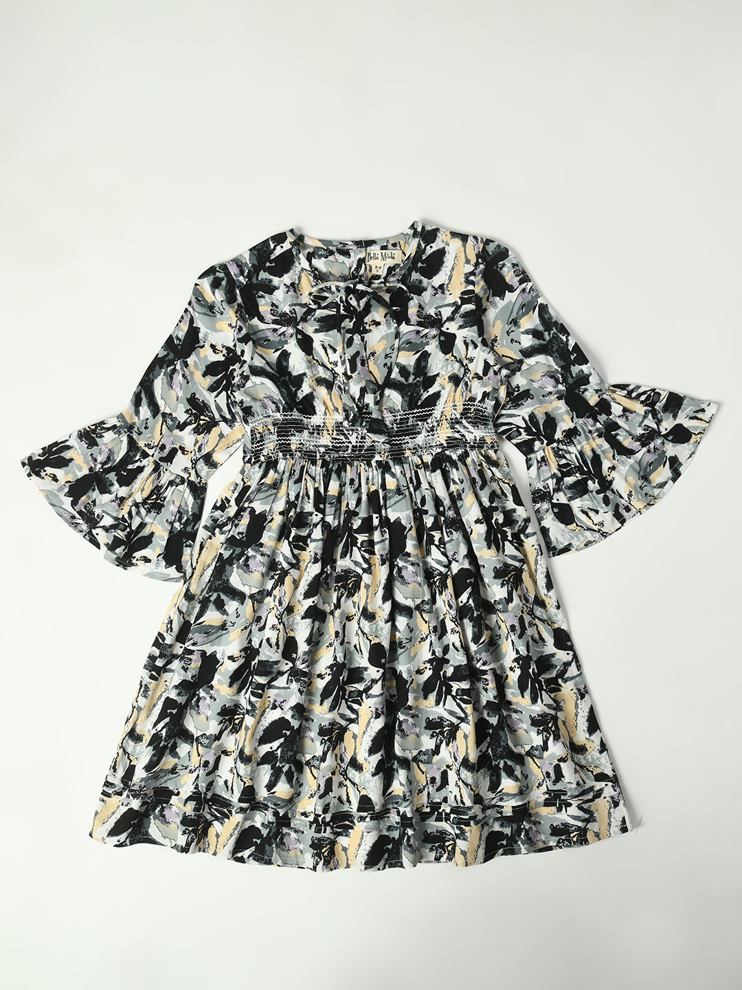 

Bella Moda Girls Floral Print Bell Sleeve Fit & Flare Pure Cotton Dress, Black