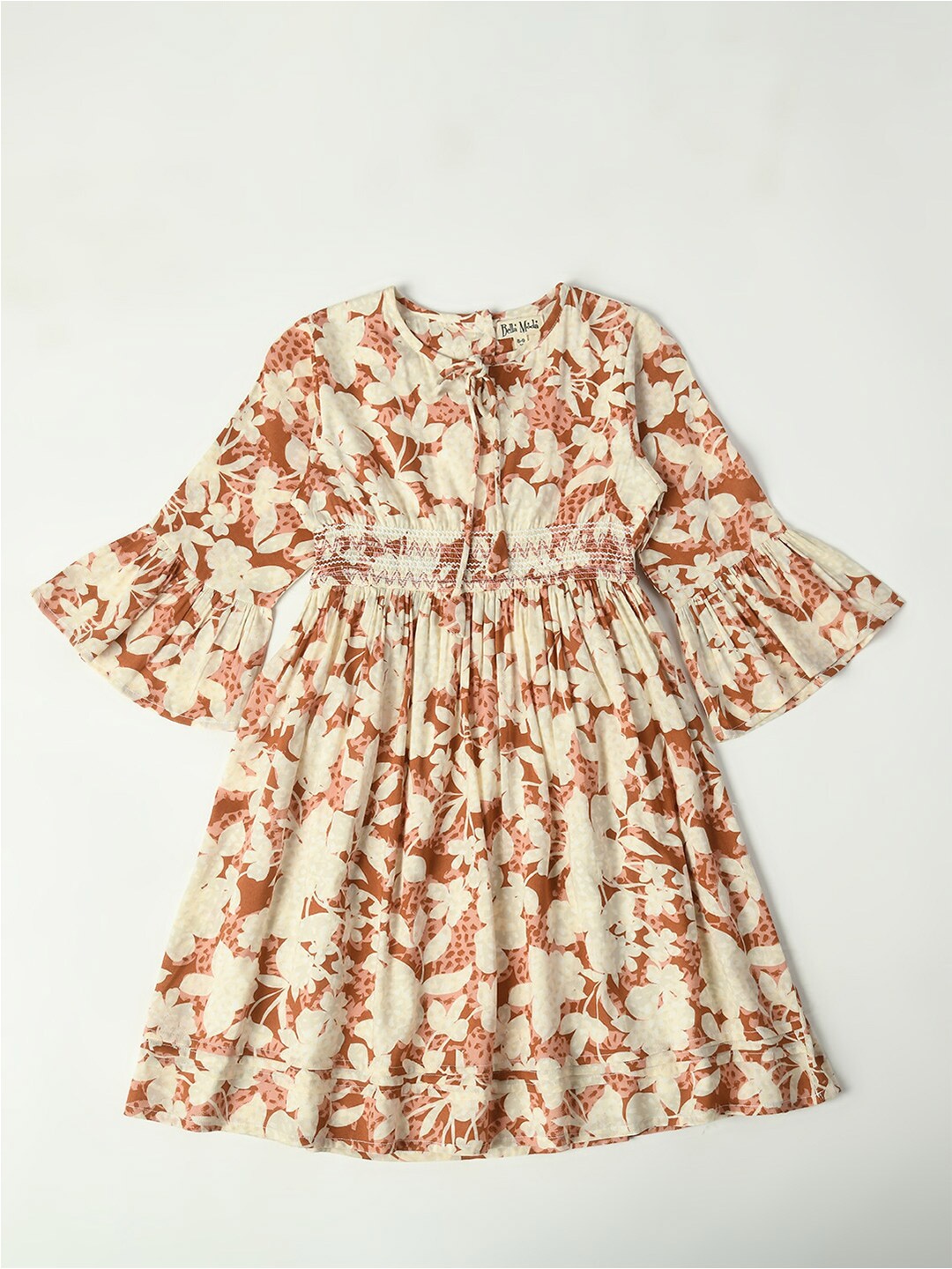

Bella Moda Girls Floral Printed Bell Sleeve Fit and Flare Casual Dress, Rust