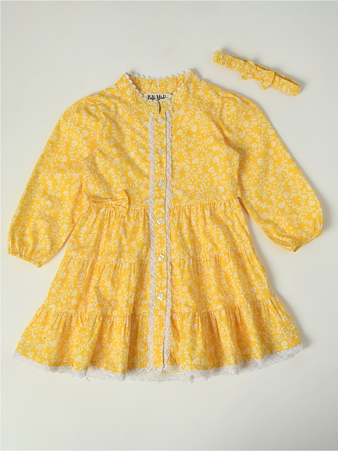 

Bella Moda Girls Floral Print Cotton Puff Sleeve A-Line Dress, Yellow