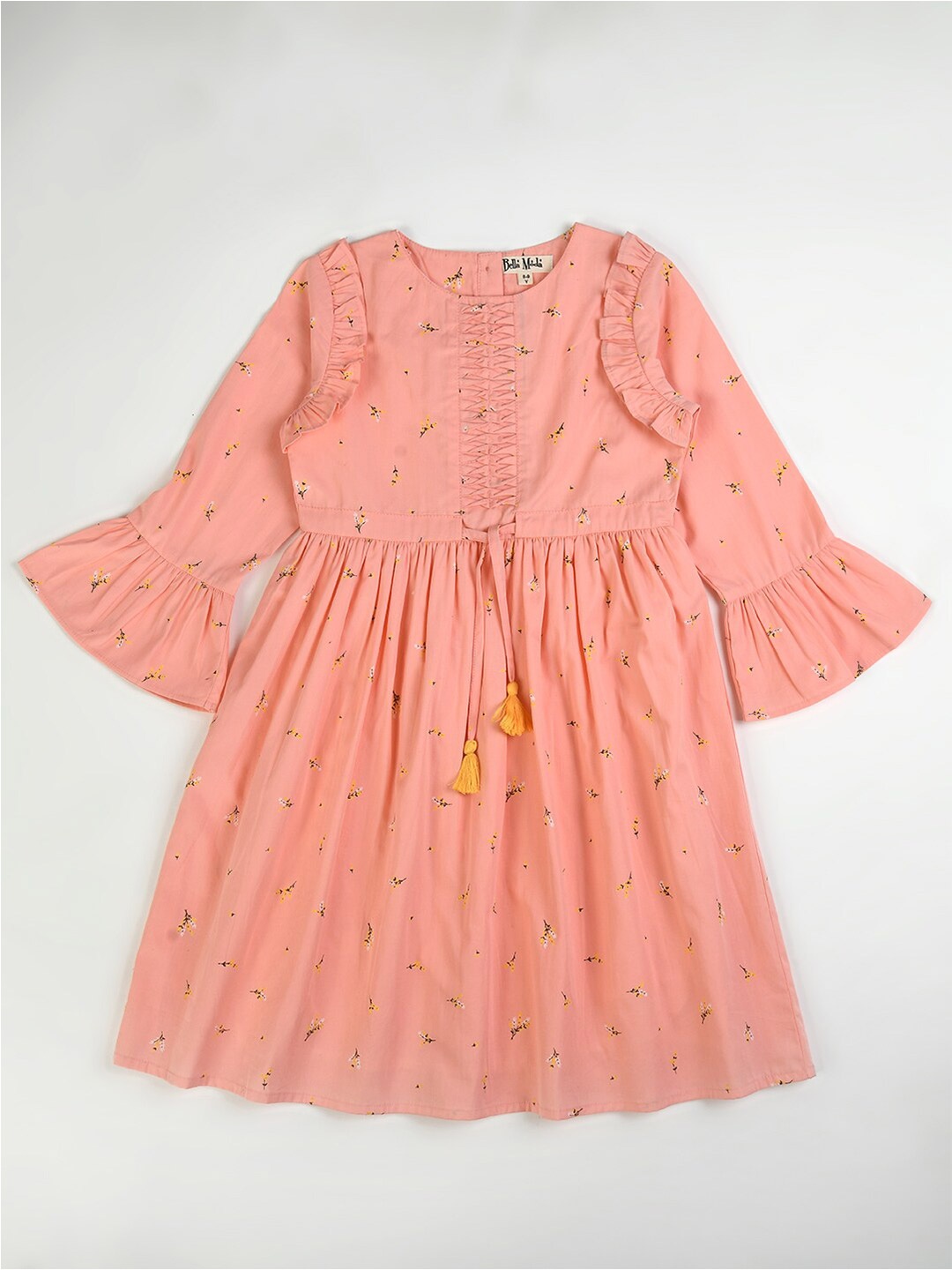 

Bella Moda Girls Print Cotton Bell Sleeve Fit & Flare Dress, Peach