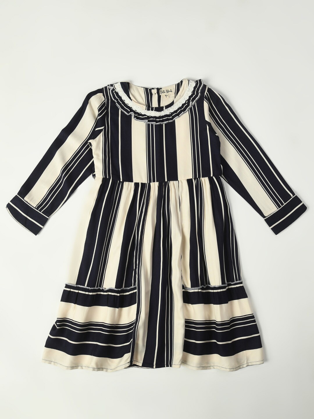 

Bella Moda Girls Striped Cotton Fit & Flare Dress, White