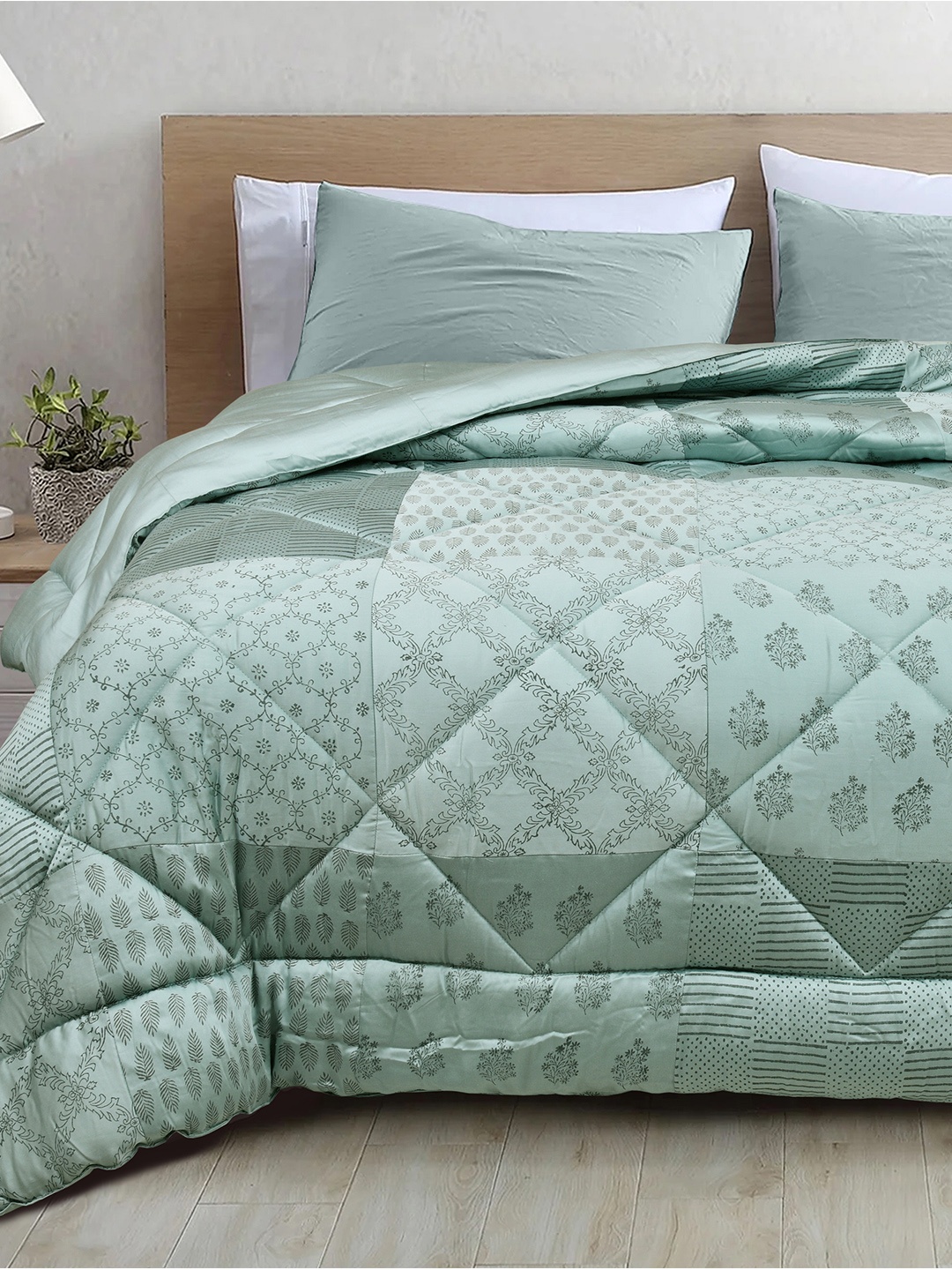 

LINENWALAS Happy Sleeping Turquoise Blue Floral Mild Winter 300 GSM Single Bed Comforter