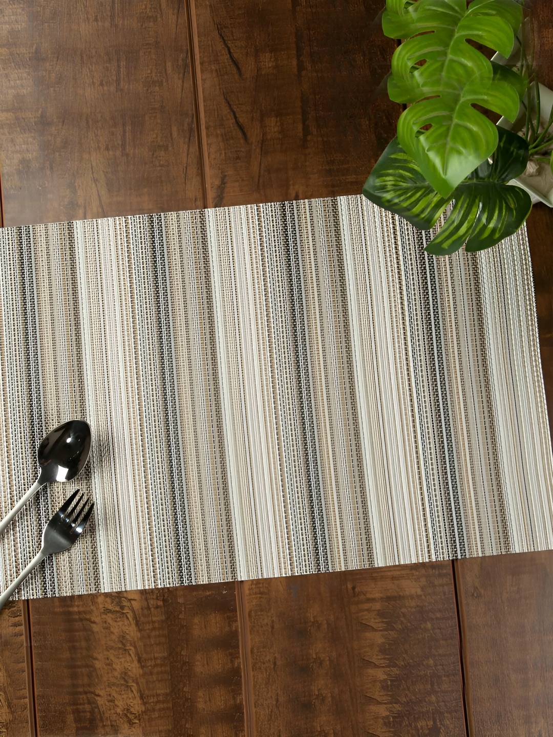 

OBSESSIONS Grey & Beige 6 Pieces Striped Waterproof Table Placemats