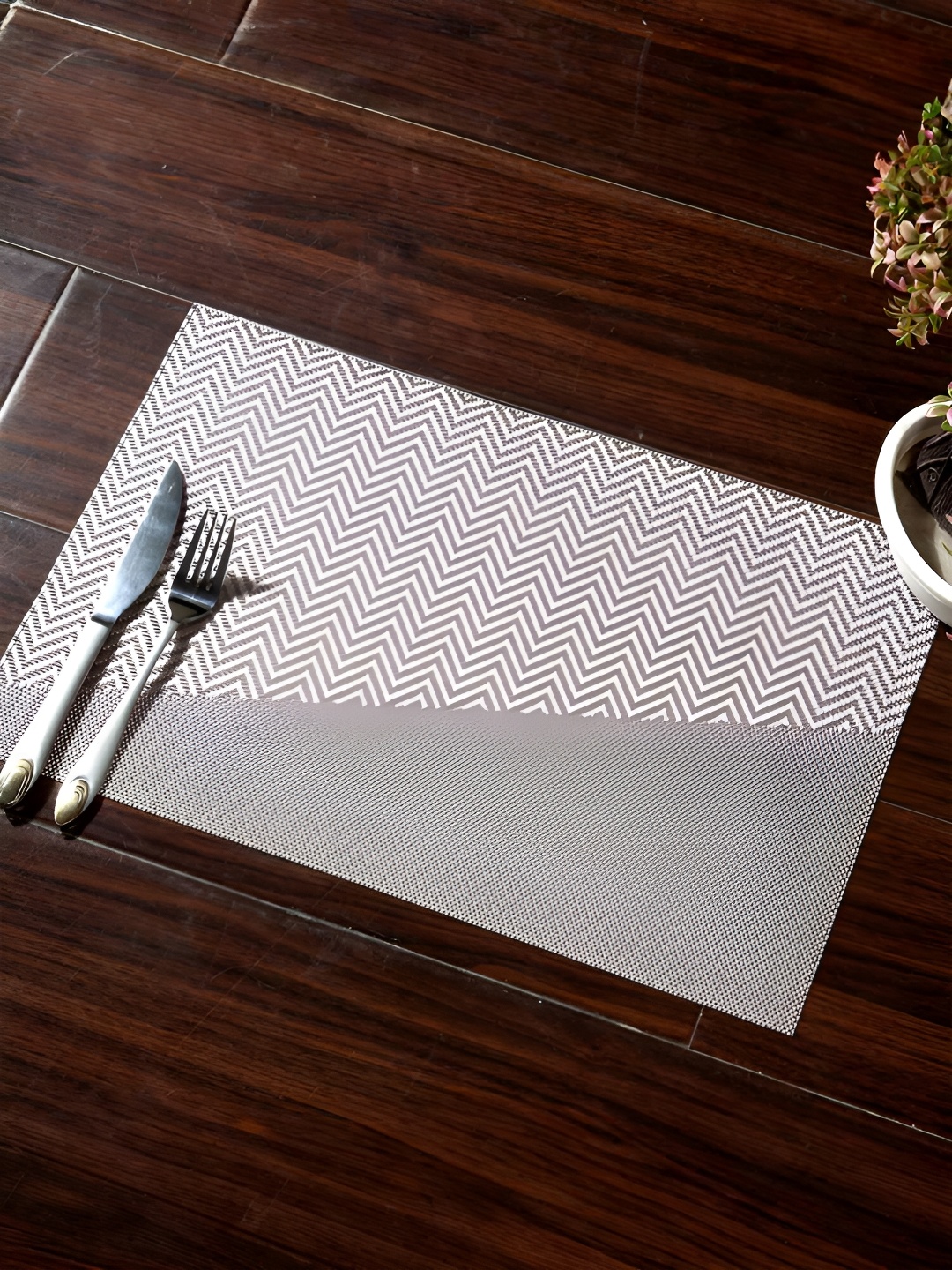 

OBSESSIONS Taupe & Brown 6 Pieces Geometric Textured Waterproof Table Placemats