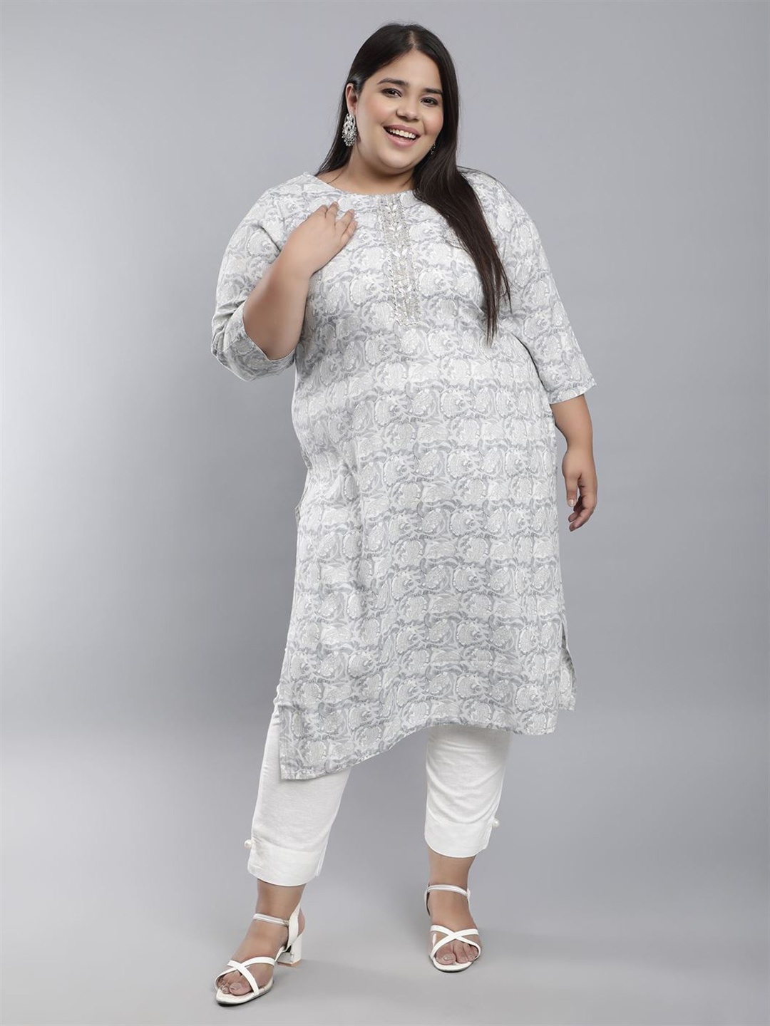 

Toodle Plus Abstract Printed Gotta Patti Pure Cotton Straight Kurta, Grey