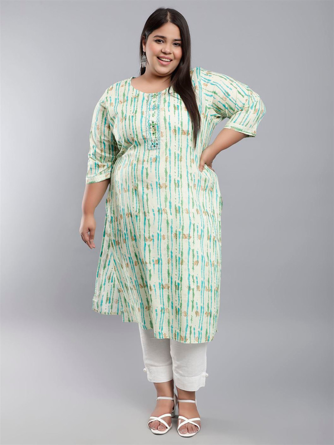 

Toodle Plus Size Abstract Printed Straight Cotton Kurta, Blue