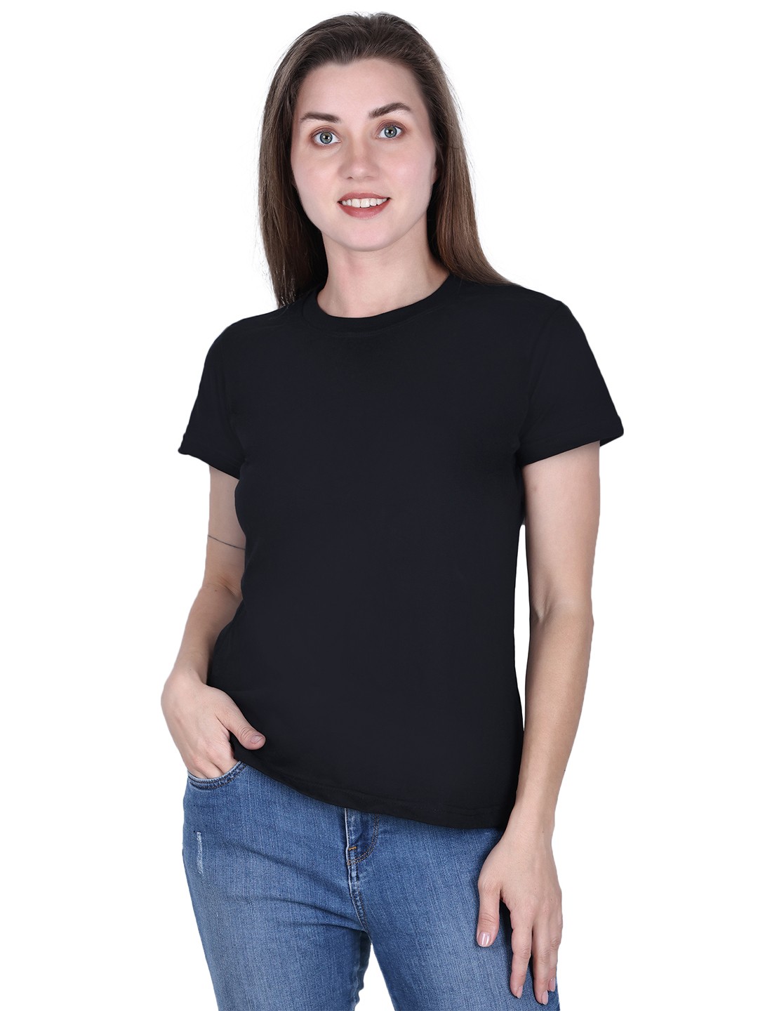 

DADNI FASHION Round Neck Pure Cotton T-shirt, Black