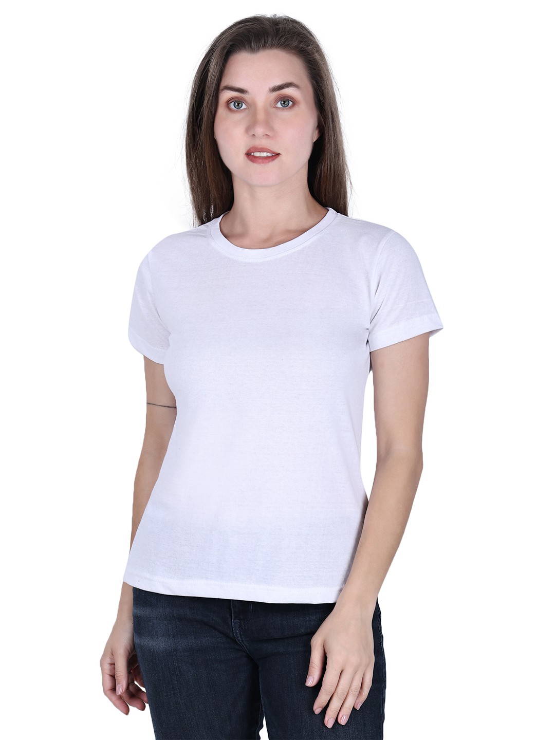 

DADNI FASHION Round Neck Short Sleeves Pure Cotton T-shirt, White