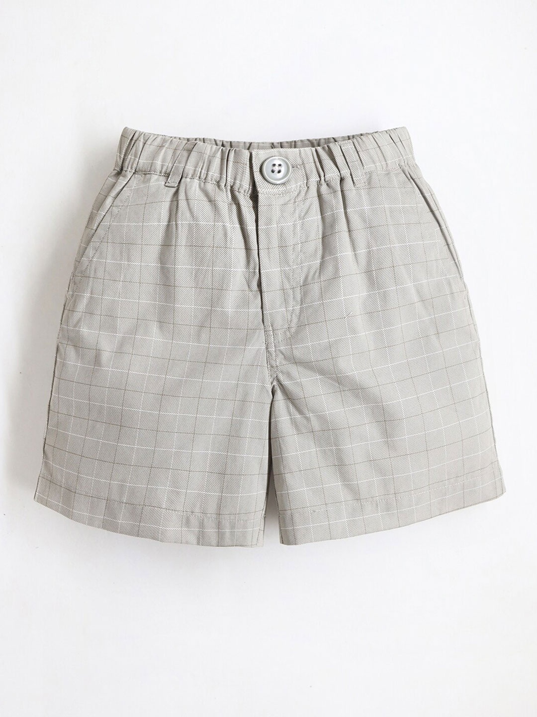 

Cherry Crumble Boys Checked Mid-Rise Pure Cotton Shorts, Khaki