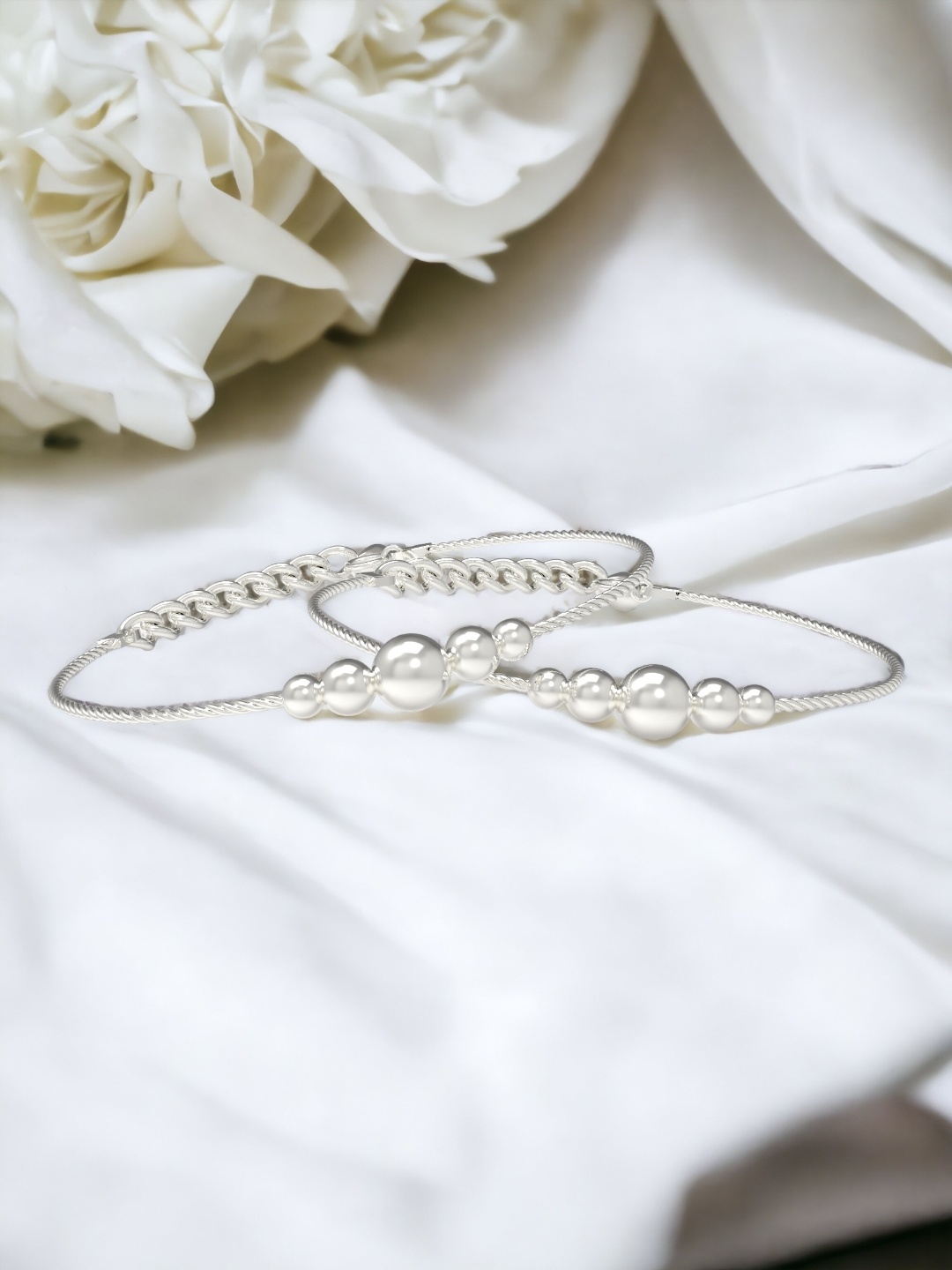 

SJ SHUBHAM JEWELLERS Set of 2 Silver-Plated 925 Sterling Silver Anklet